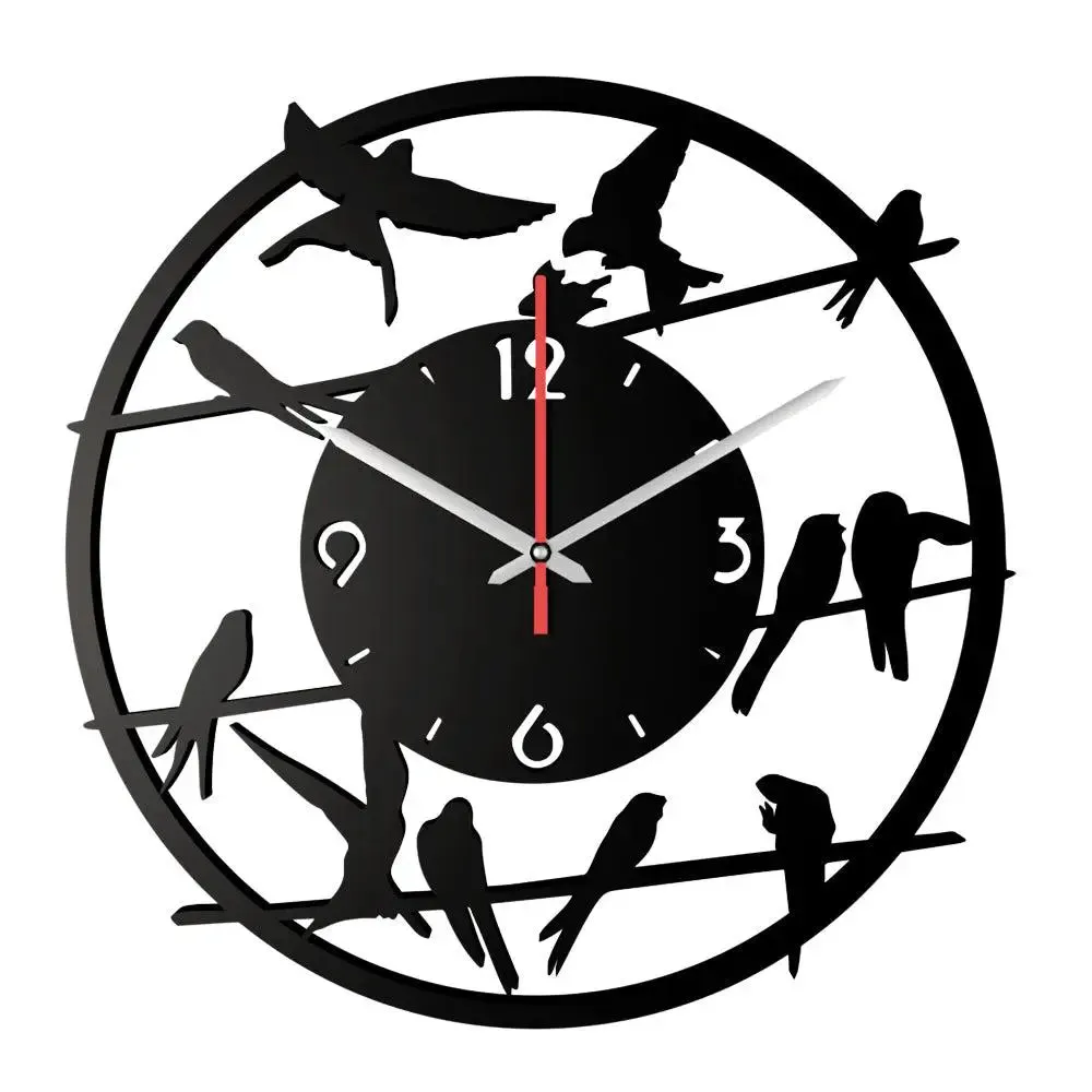 Birds on Wire Wooden Wall Clock