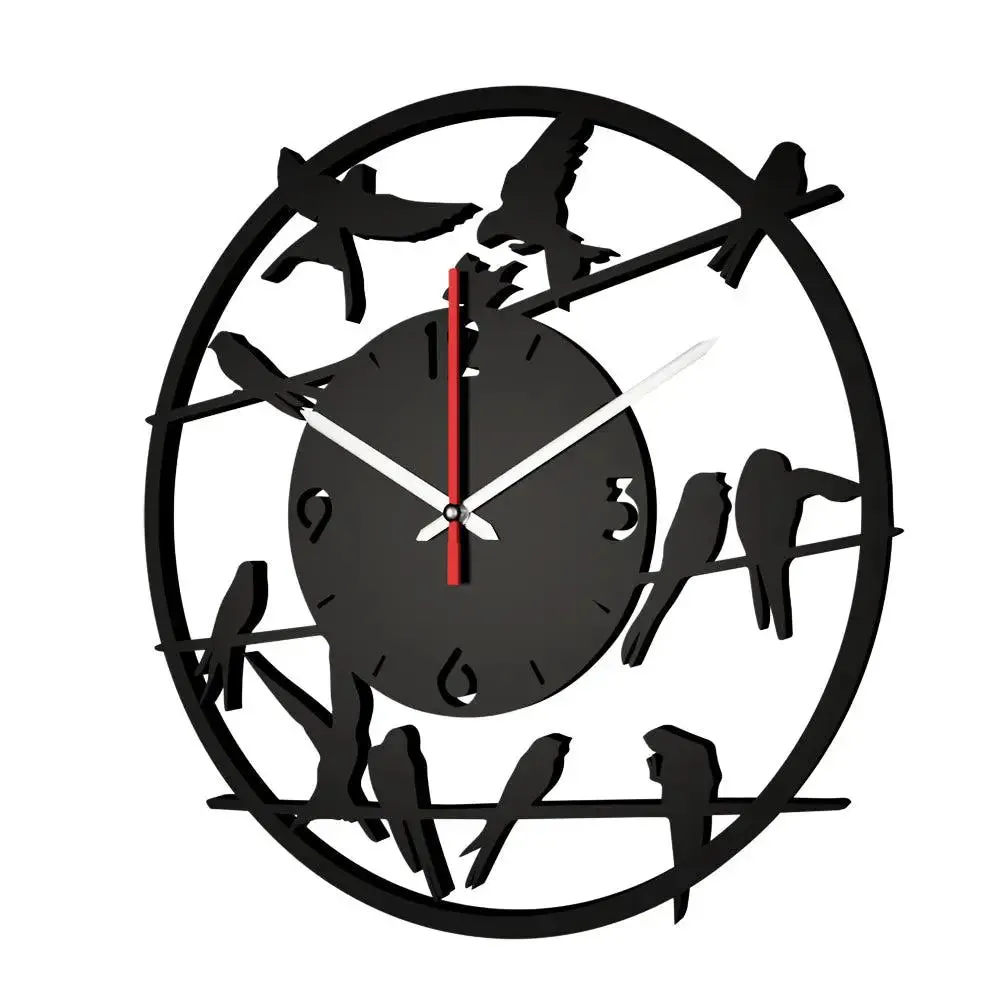 Birds on Wire Wooden Wall Clock