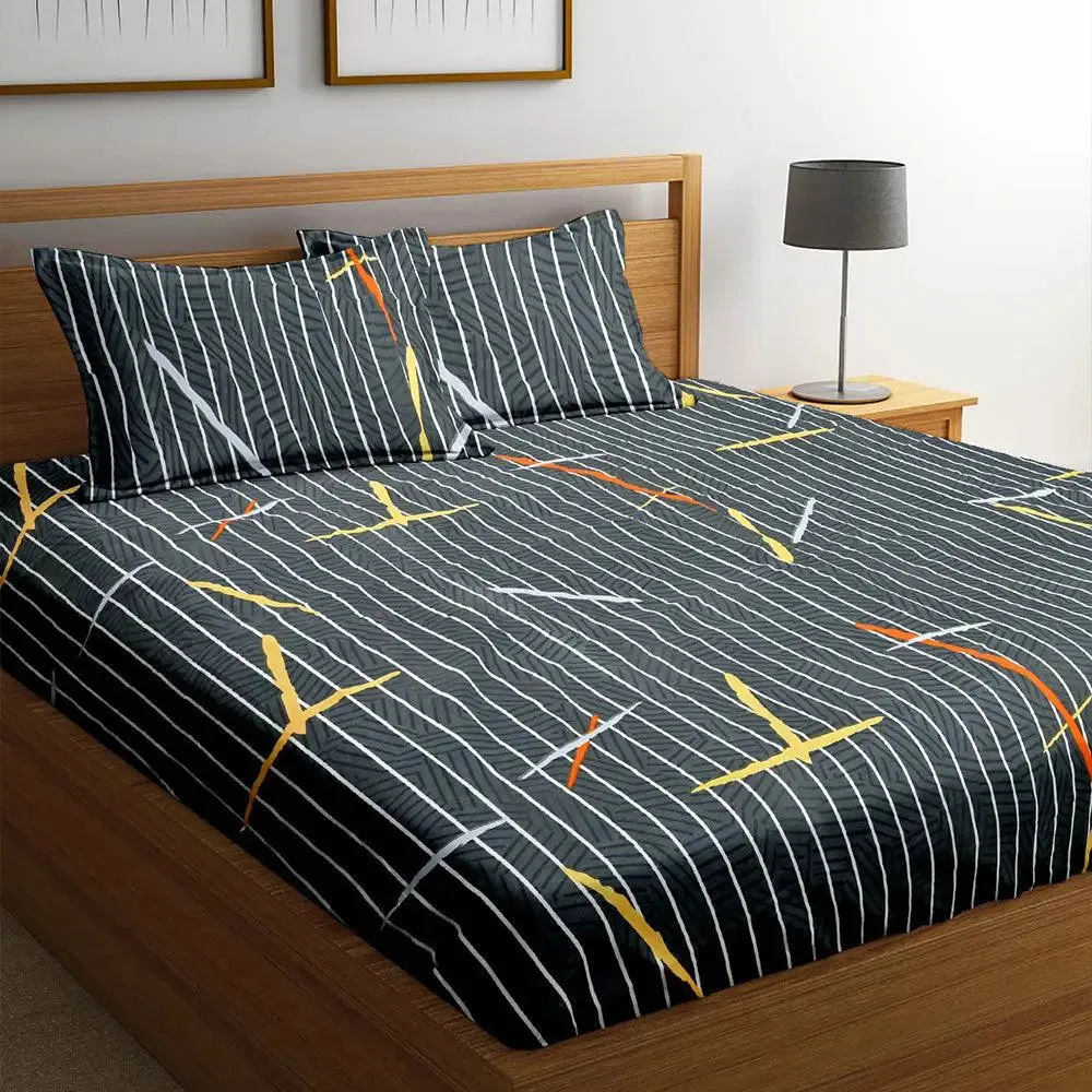Black Abstract Colorful Printed Cotton Double Bedsheet With 2 Pillow Covers