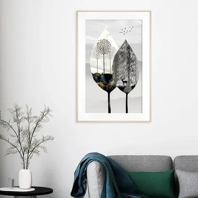Black & White Autumn Leaves Premium Big Framed Art