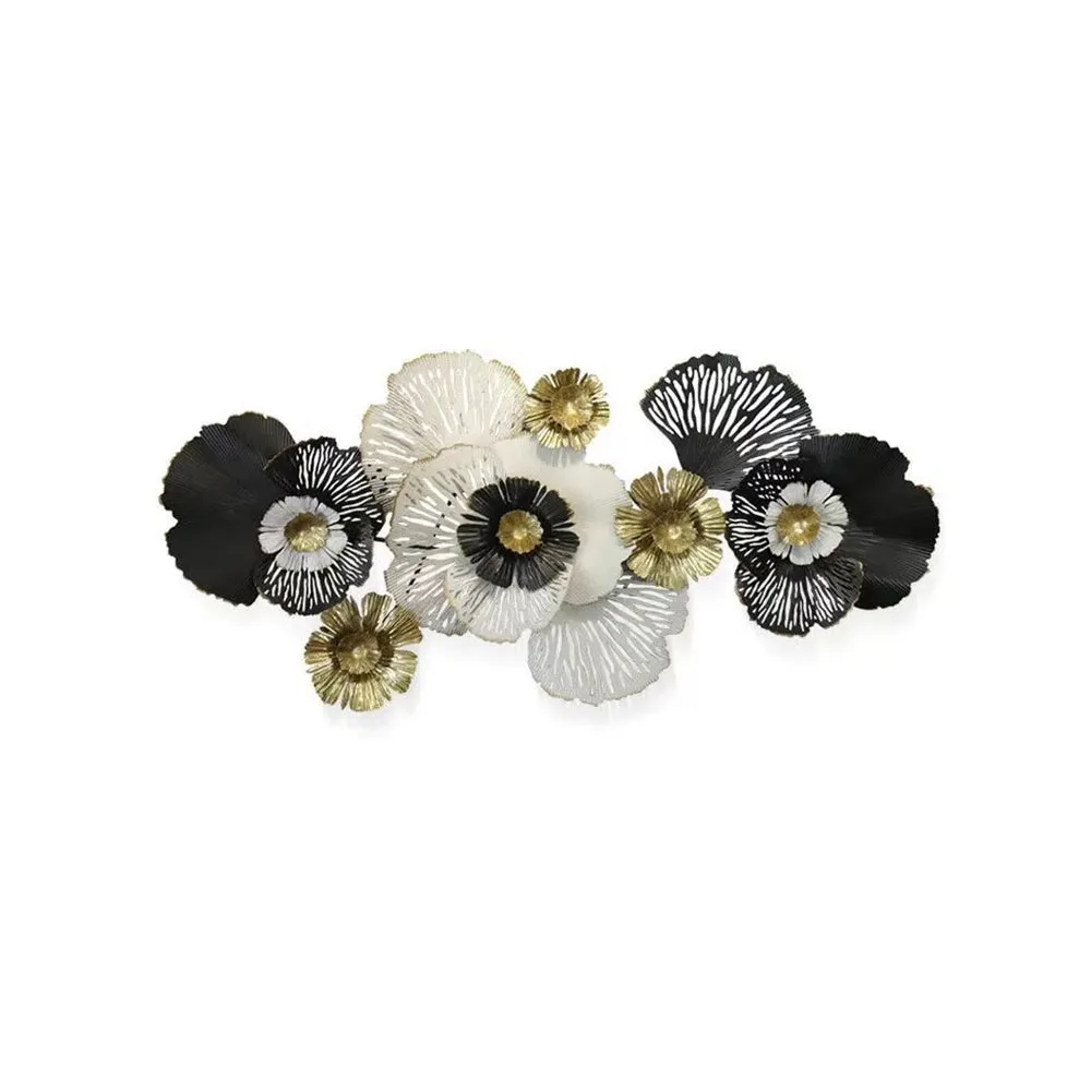 Black &amp; White With A Dash Of Gold Wild Large Floral Metal Wall Art