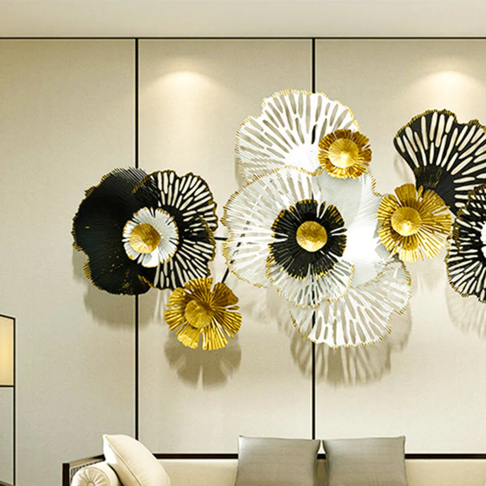 Black &amp; White With A Dash Of Gold Wild Large Floral Metal Wall Art
