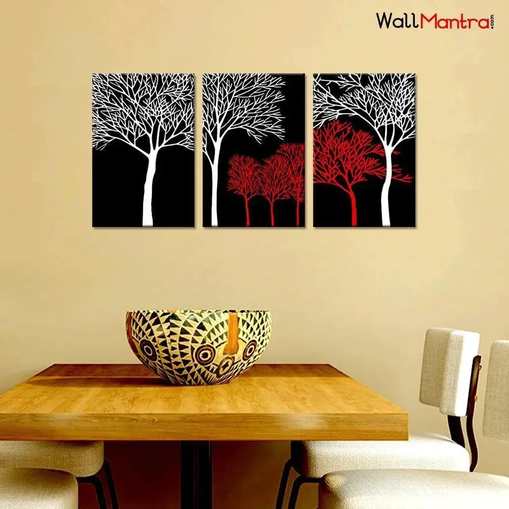 Black and White Forest Wall Painting in 3 Pieces Canvas Print