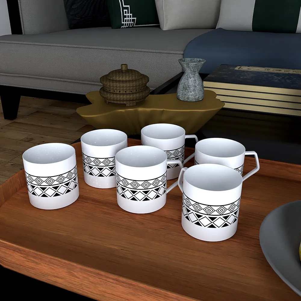 Black Aztec Designer Tea Cups (Set of 6)