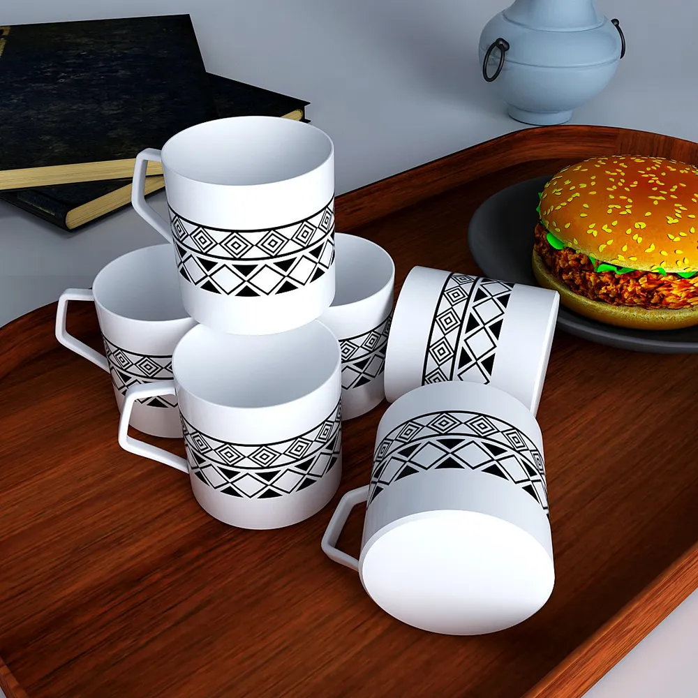 Black Aztec Designer Tea Cups (Set of 6)