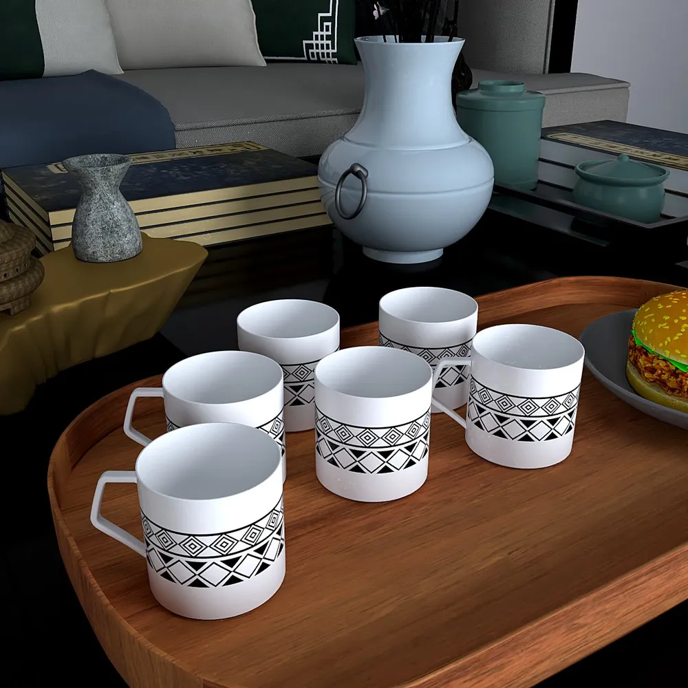 Black Aztec Designer Tea Cups (Set of 6)