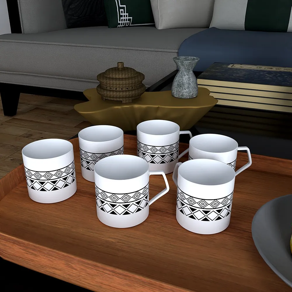 Black Aztec Designer Tea Cups (Set of 6)