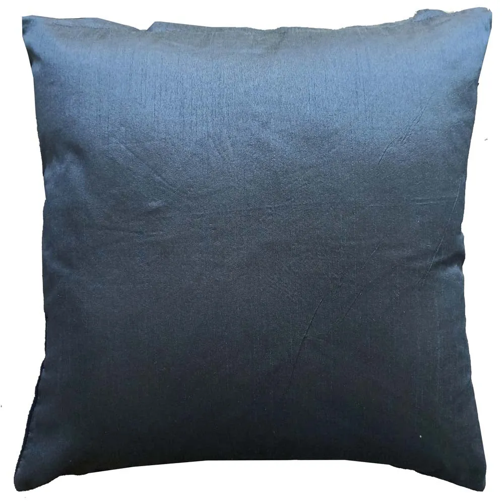 Black Bead Embroidery Poly Dupion Cushion Cover