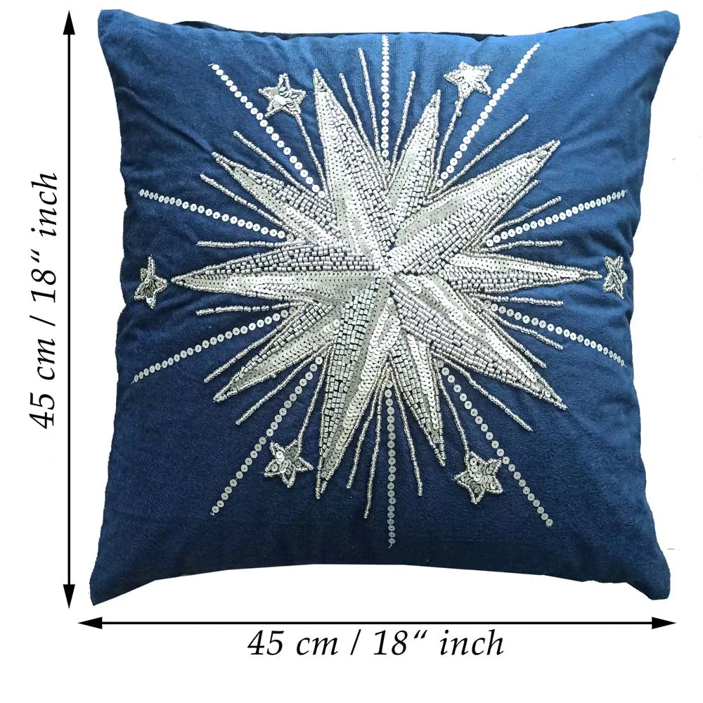 Black Bead Embroidery Poly Dupion Cushion Cover