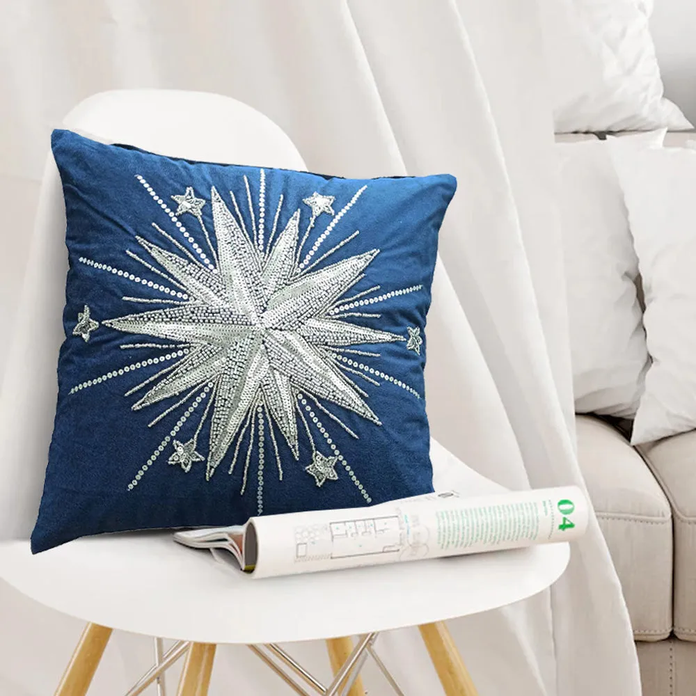 Black Bead Embroidery Poly Dupion Cushion Cover