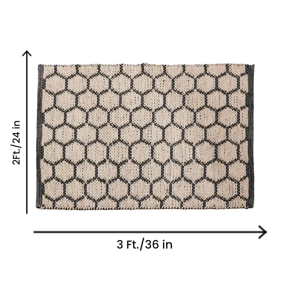 Black Beehive Pattern Jute & Cotton Area Rug (2 X 3)ft Single Piece