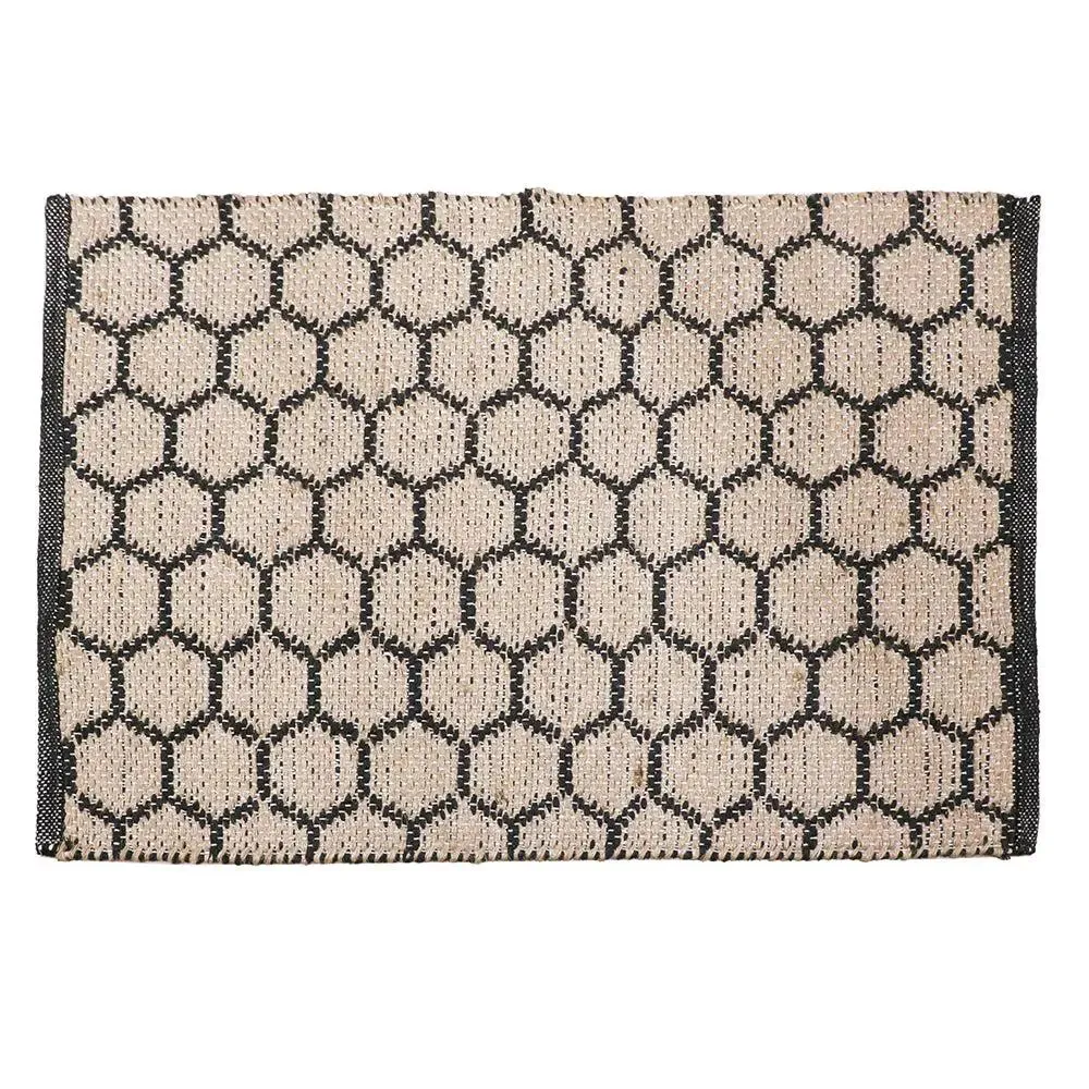 Black Beehive Pattern Jute & Cotton Area Rug (2 X 3)ft Single Piece