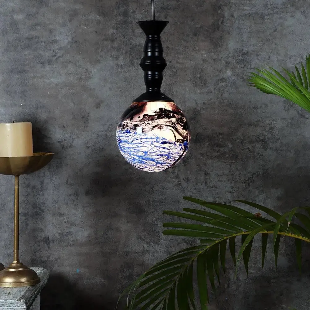 Black & Blue Splashed Trio Globe Cluster Ceiling Light