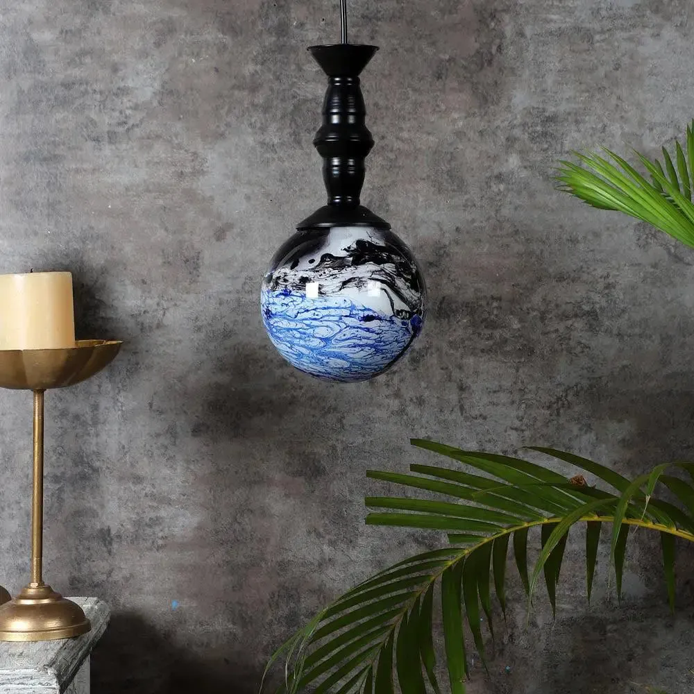 Black & Blue Splashed Trio Globe Cluster Ceiling Light