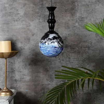 Black & Blue Splashed Trio Globe Cluster Ceiling Light
