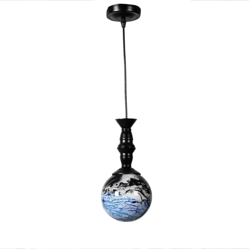 Black & Blue Splashed Trio Globe Cluster Ceiling Light