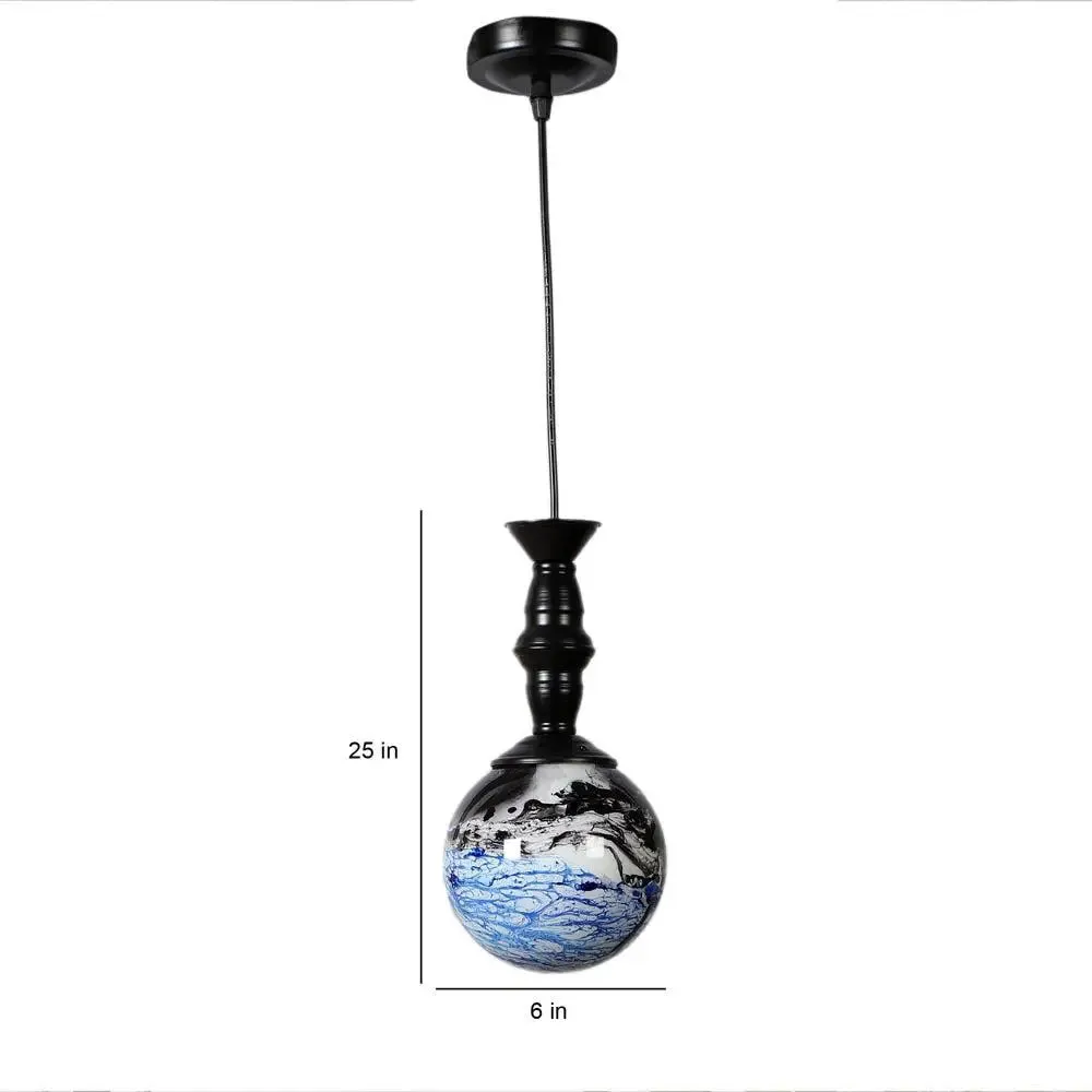 Black & Blue Splashed Trio Globe Cluster Ceiling Light