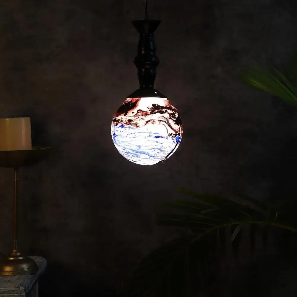 Black & Blue Splashed Trio Globe Cluster Ceiling Light