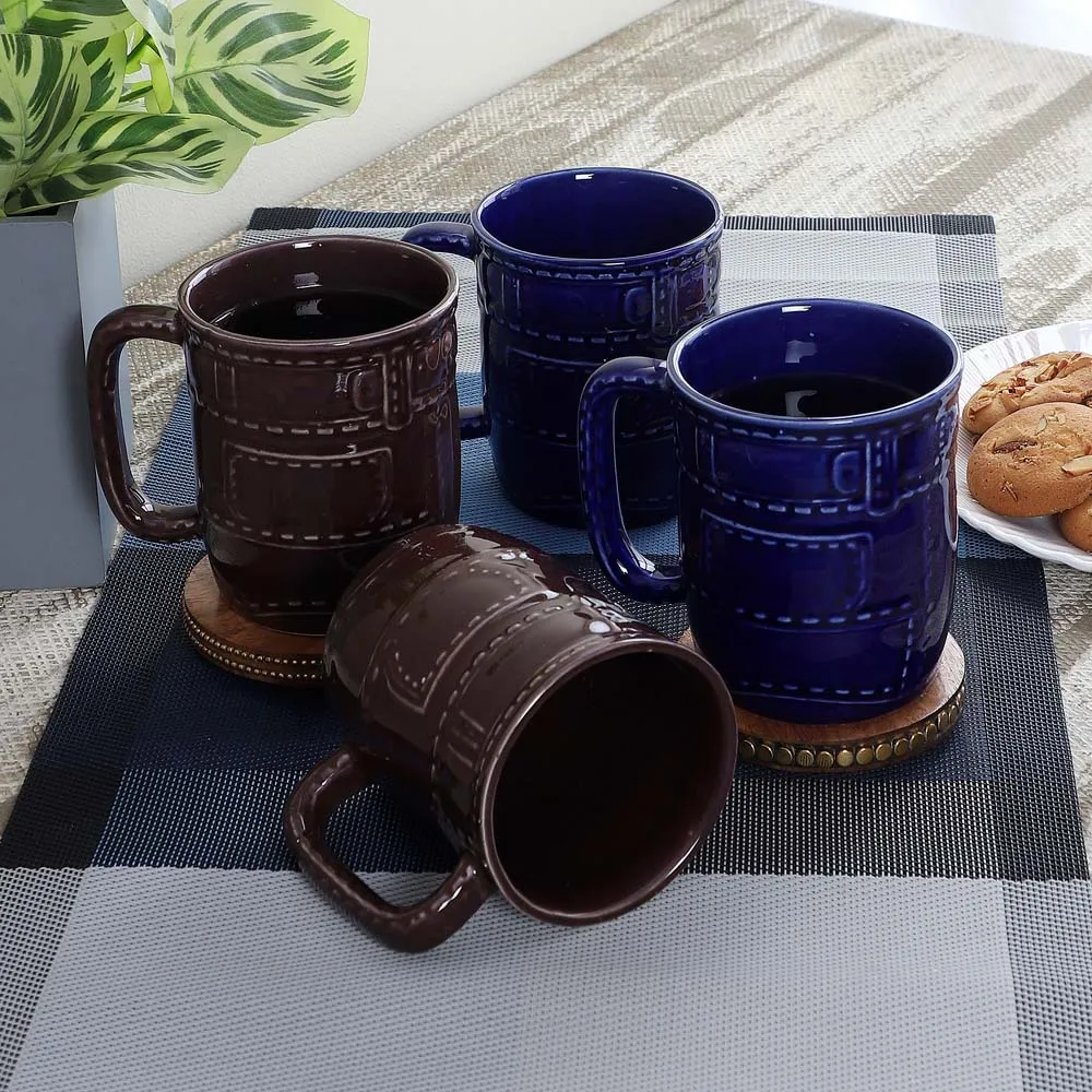 Black & Blue Standard Shape Tea Cups Set Of 4 Tea Cups Set