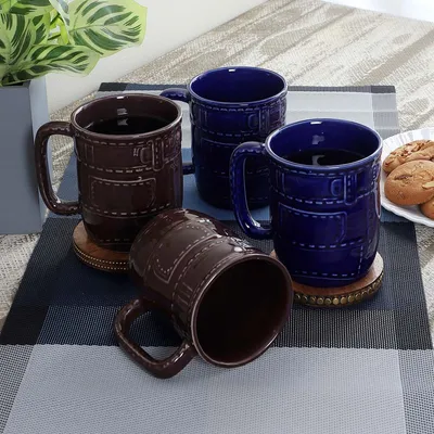 Black & Blue Standard Shape Tea Cups Set Of 4