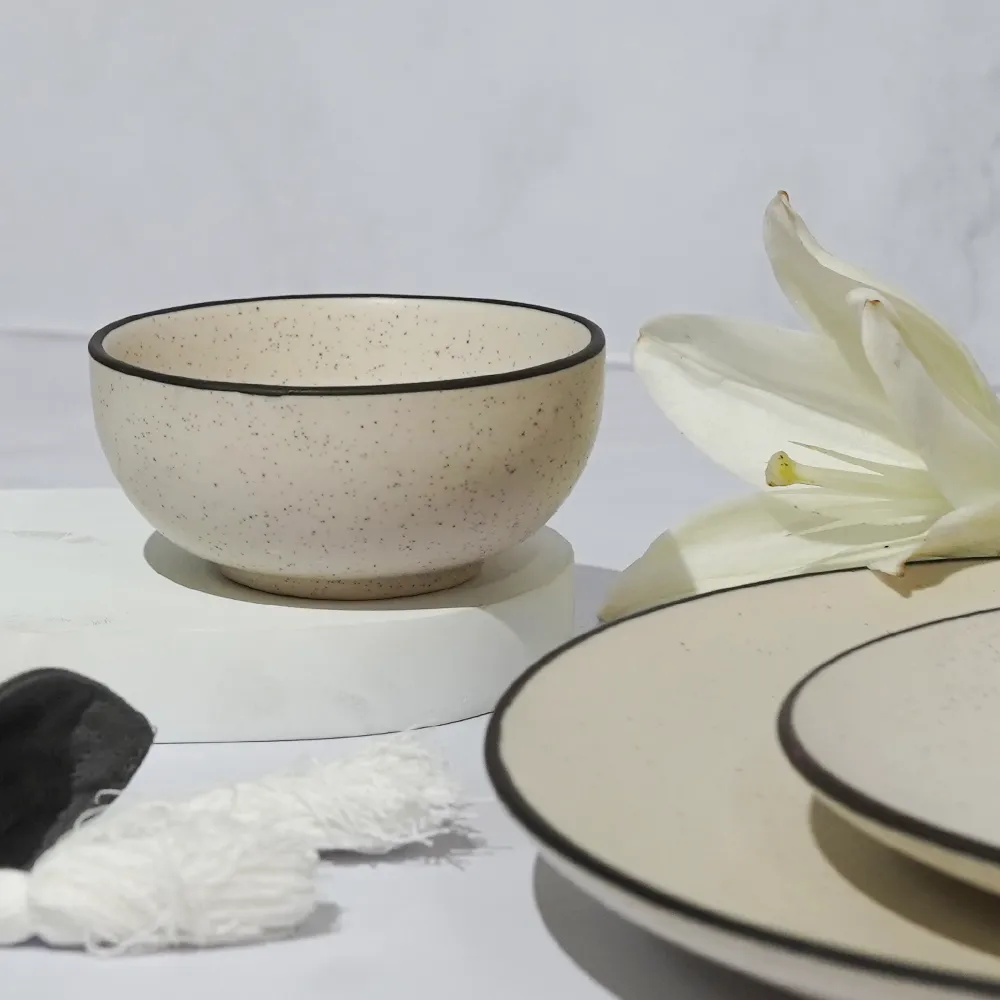 Black Bordered Off White Ceramic Dinnerware Set Of 3