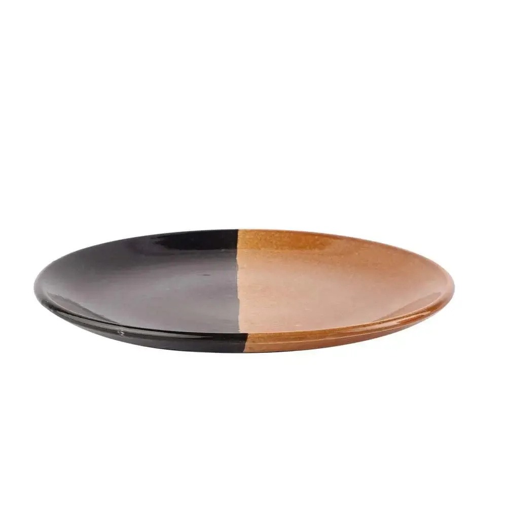 Black & Brown Handpainted Ceramic Dinner Plates Set Of 2