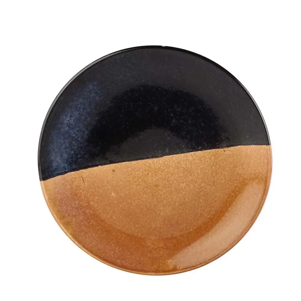 Black & Brown Handpainted Ceramic Dinner Plates Set Of 2
