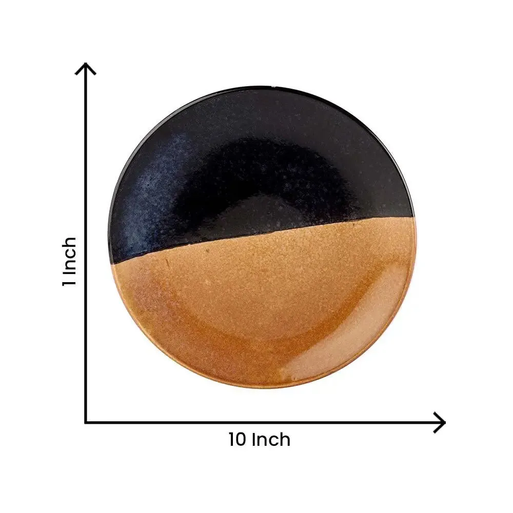 Black & Brown Handpainted Ceramic Dinner Plates Set Of 2