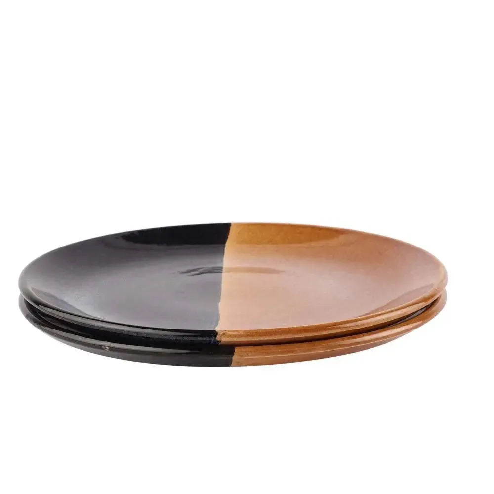 Black & Brown Handpainted Ceramic Dinner Plates Set Of 2