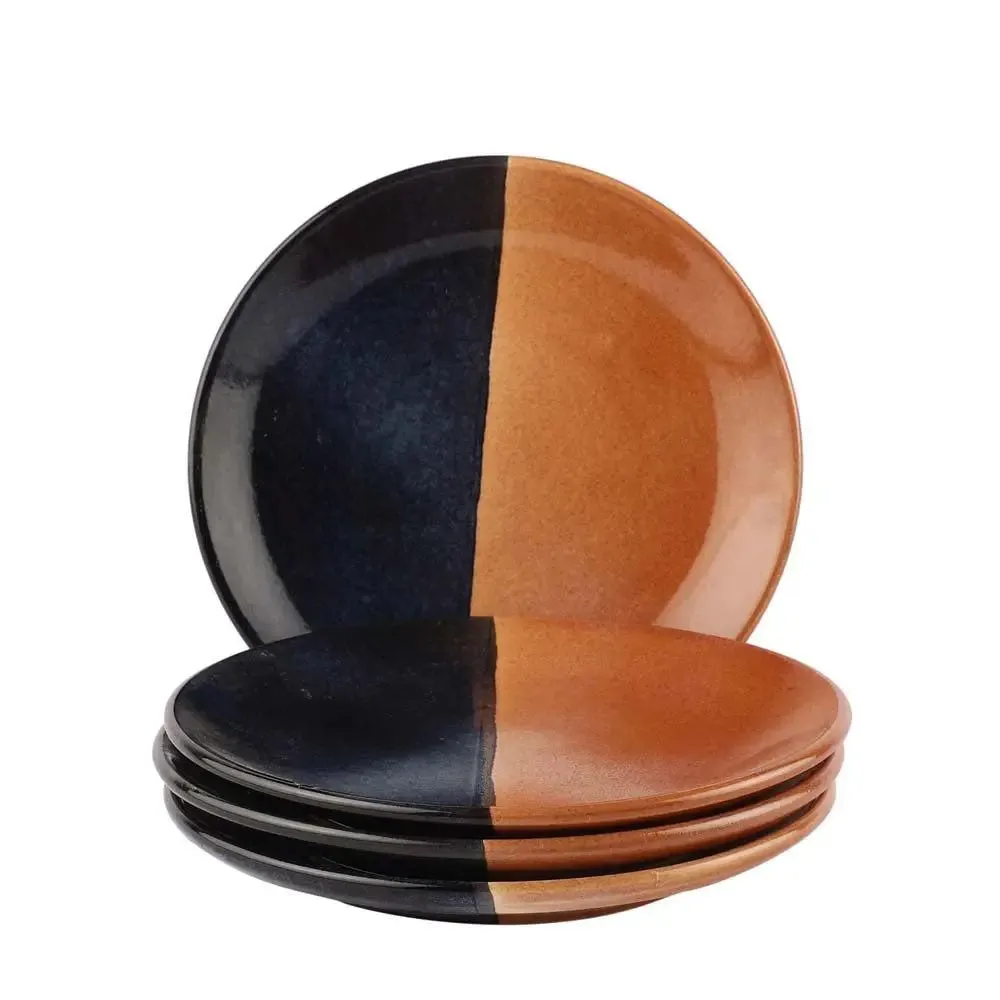 Black & Brown Handpainted Ceramic Dinner Plates Set Of 4
