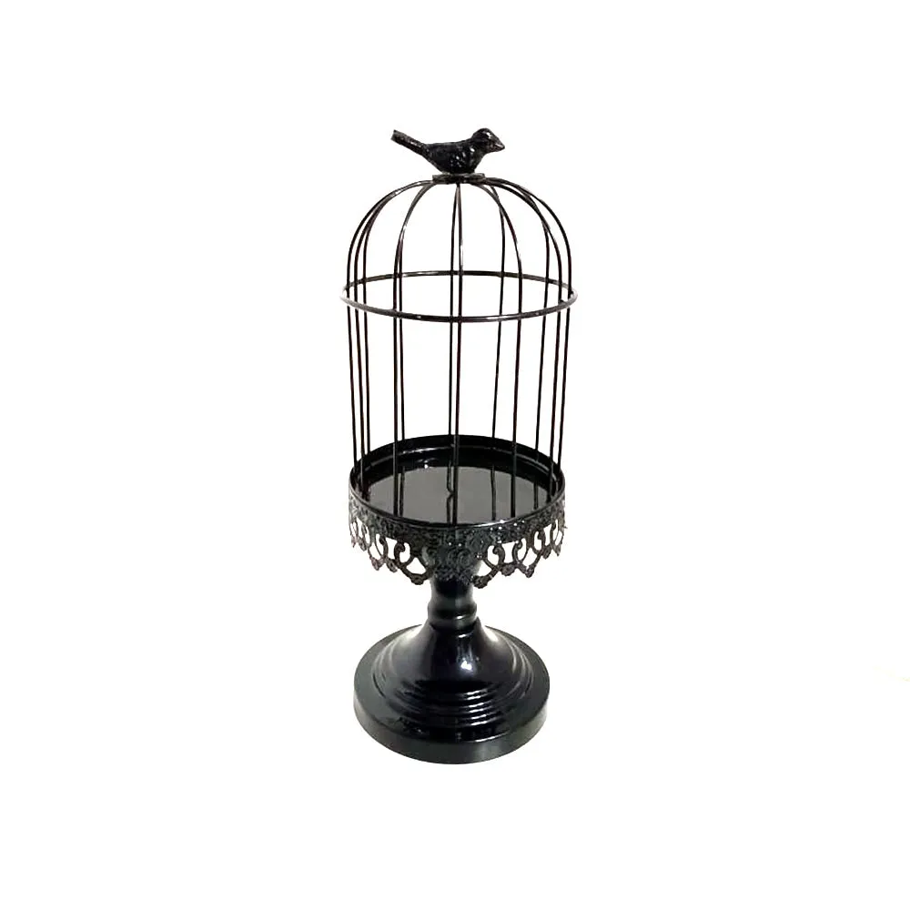 Black Cage Designed Candle Pillar Stand White