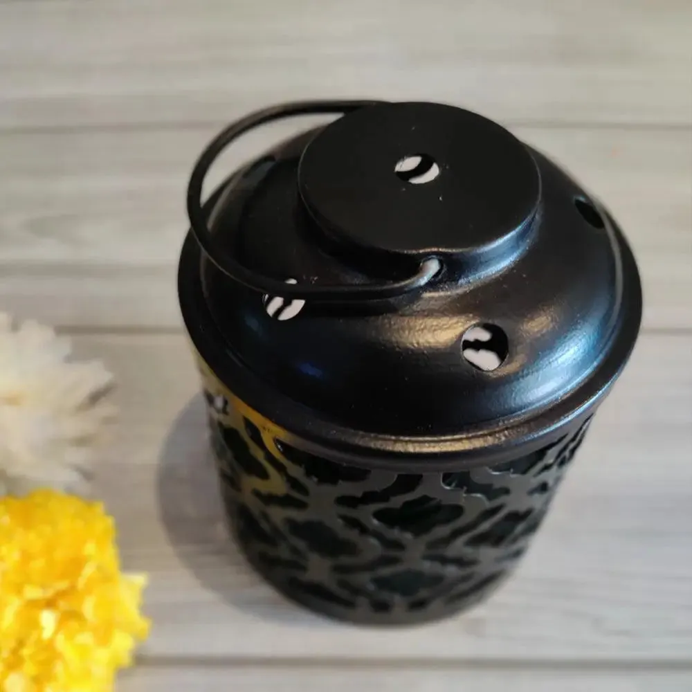 Black Caged Metal Tea light Holder in Lantern Style