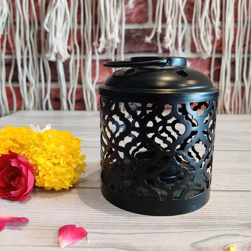 Black Caged Metal Tea light Holder in Lantern Style