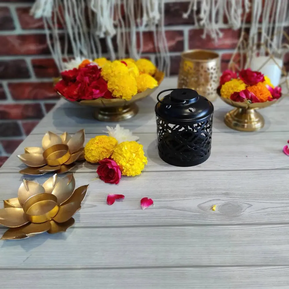 Black Caged Metal Tea light Holder in Lantern Style