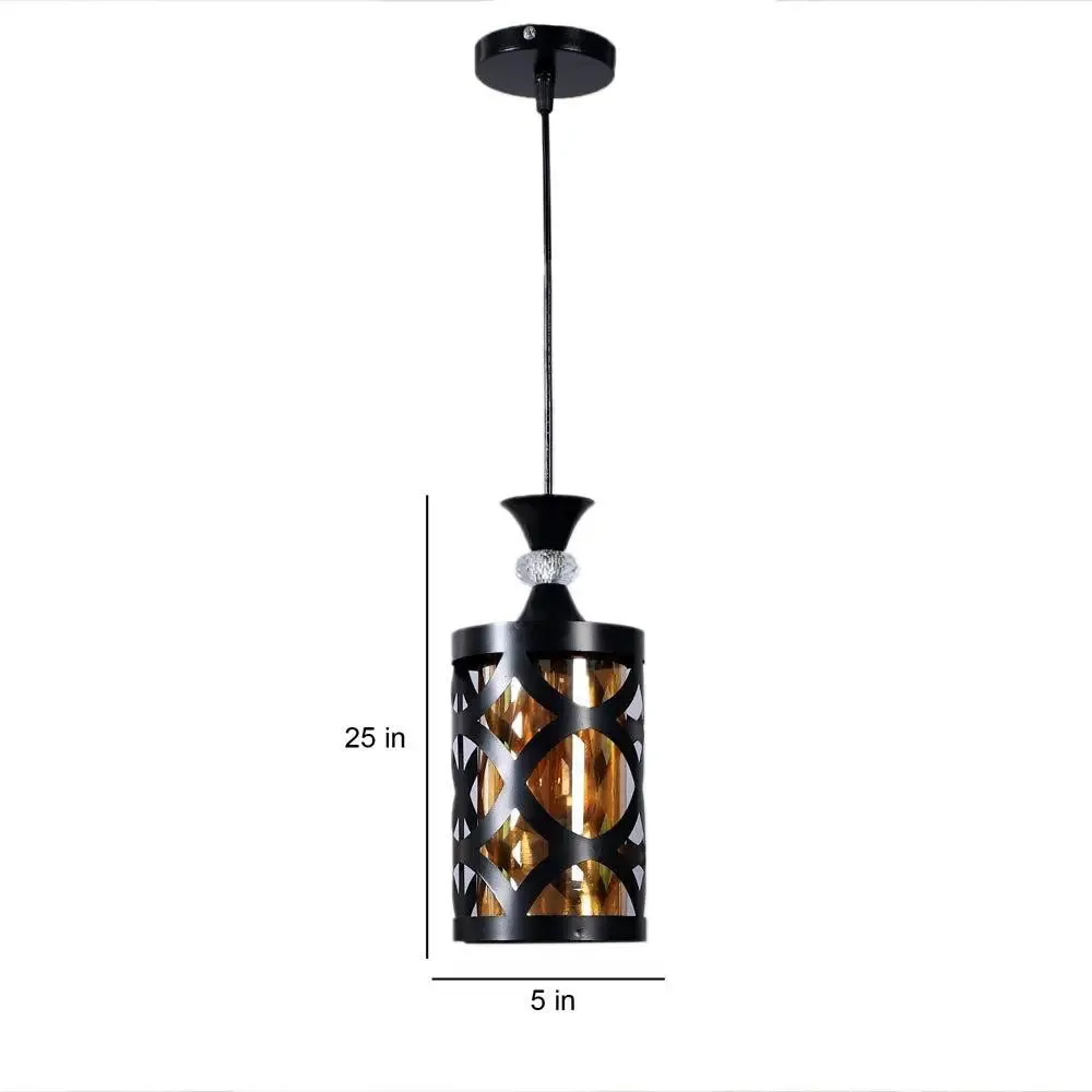 Black Circular Cutting Framed Lustre Glass Ceiling Light