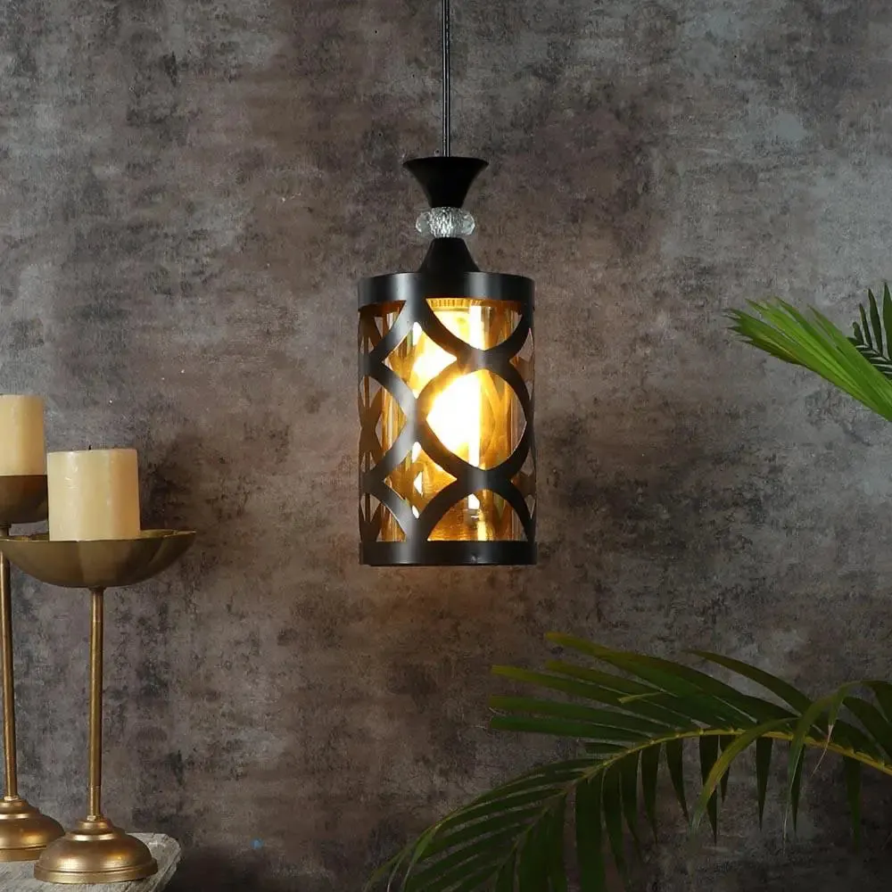 Black Circular Cutting Framed Lustre Glass Ceiling Light