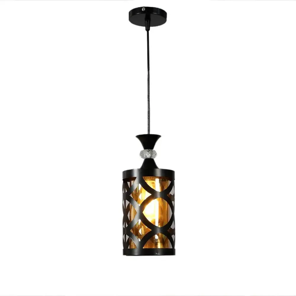 Black Circular Cutting Framed Lustre Glass Ceiling Light
