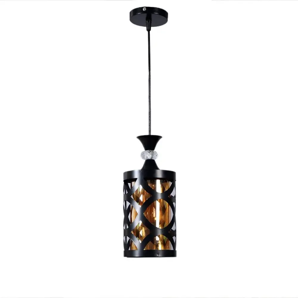 Black Circular Cutting Framed Lustre Glass Ceiling Light