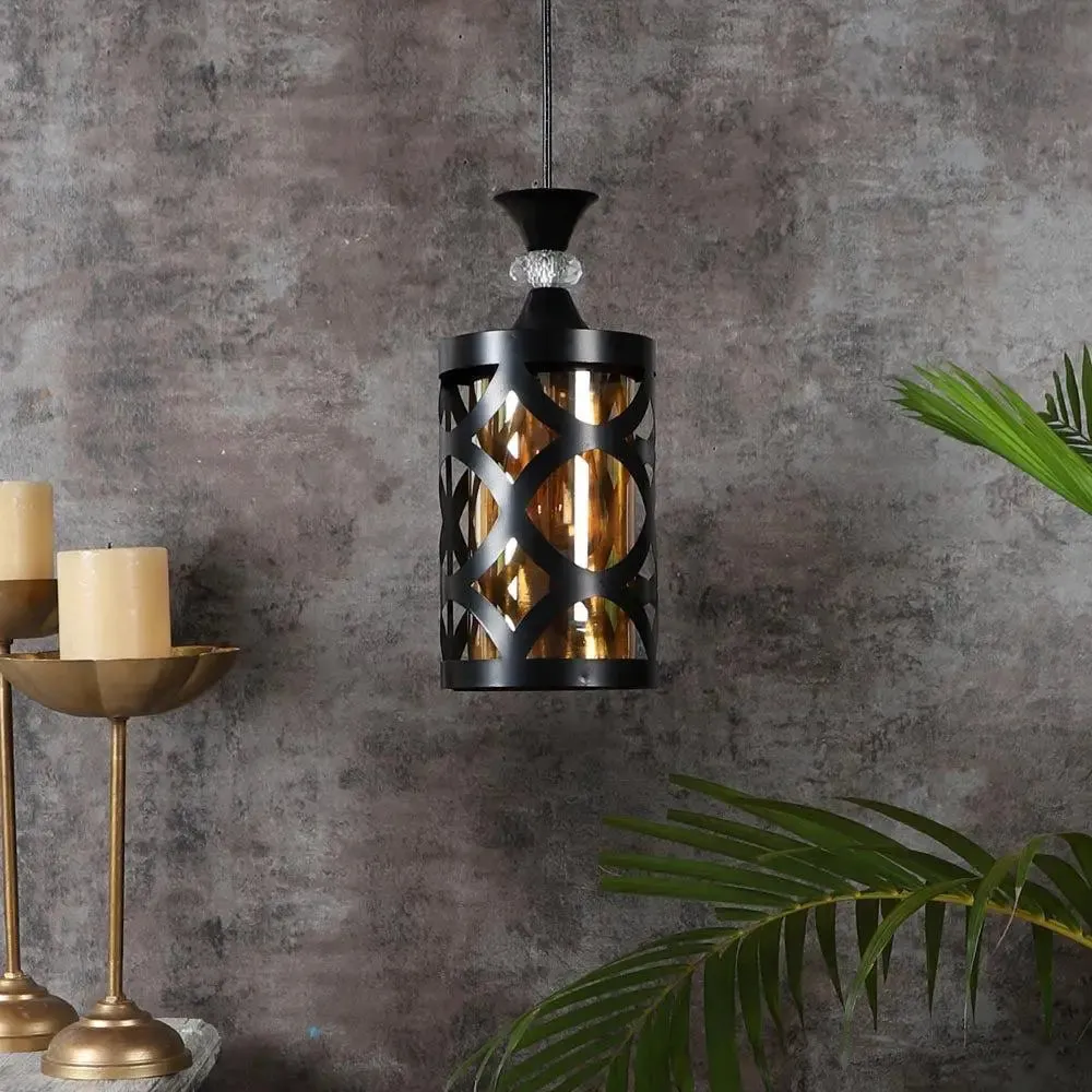 Black Circular Cutting Framed Lustre Glass Ceiling Light