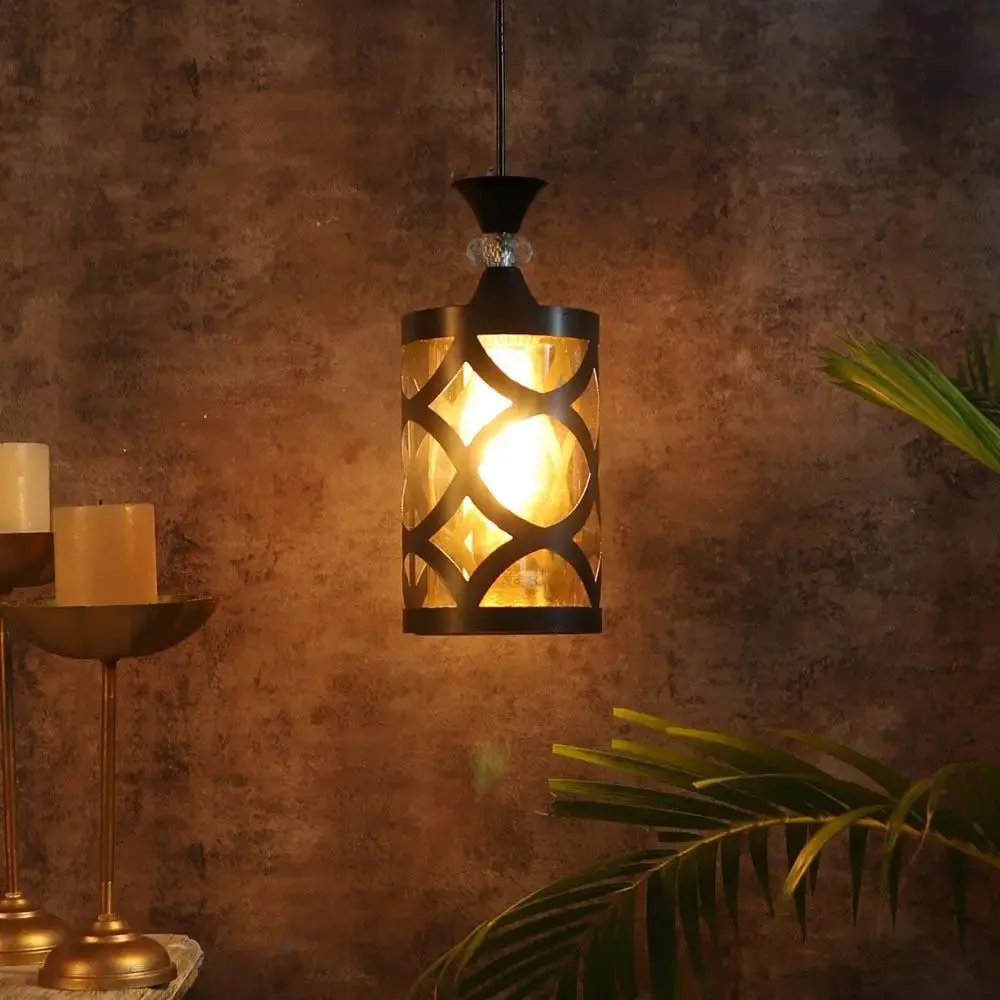 Black Circular Cutting Framed Lustre Glass Ceiling Light