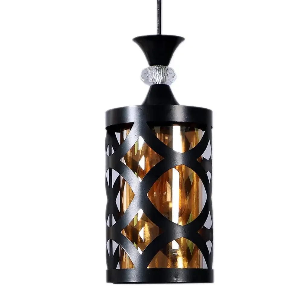 Black Circular Cutting Framed Lustre Glass Ceiling Light