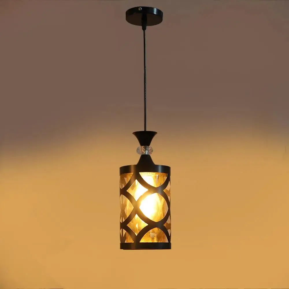Black Circular Cutting Framed Lustre Glass Ceiling Light