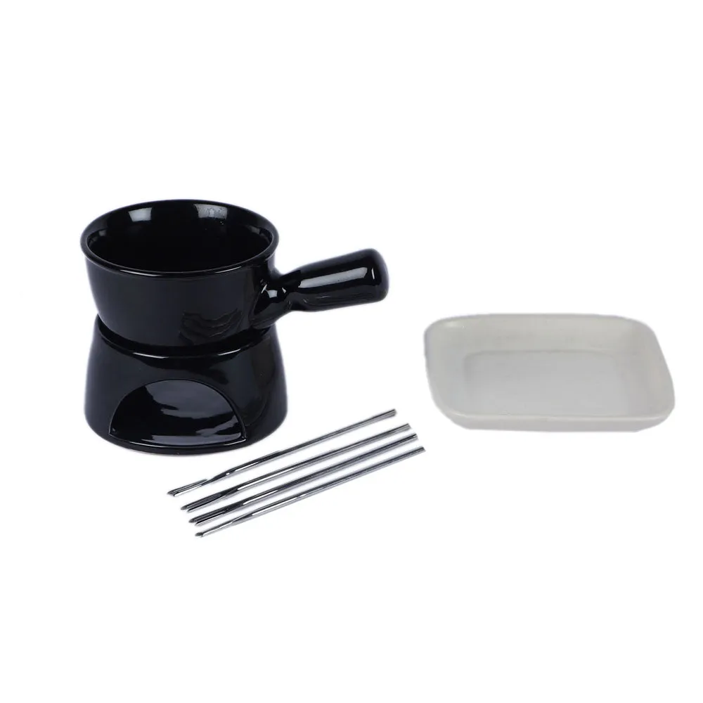 Black Classic Fondue Set With Plates & Sticks