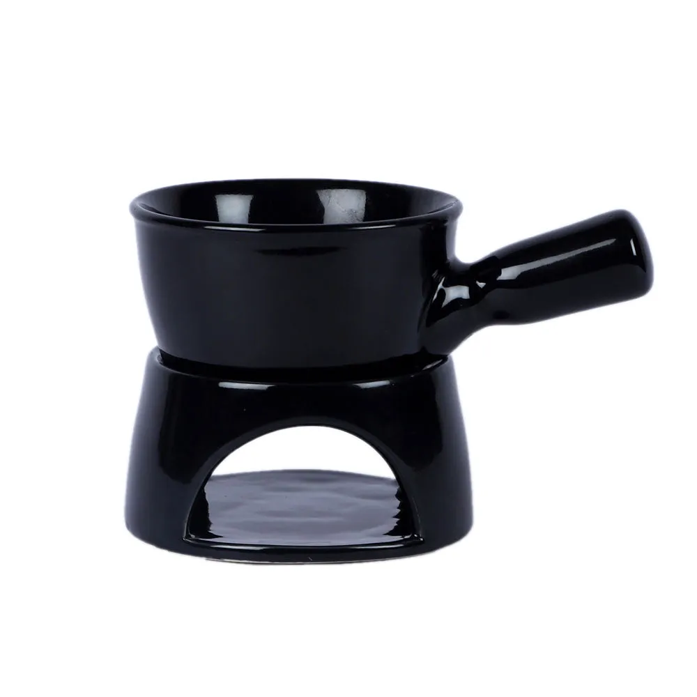 Black Classic Fondue Set With Plates & Sticks