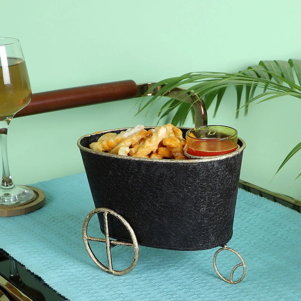 Black Container With Golden Wheels Snacks Platter