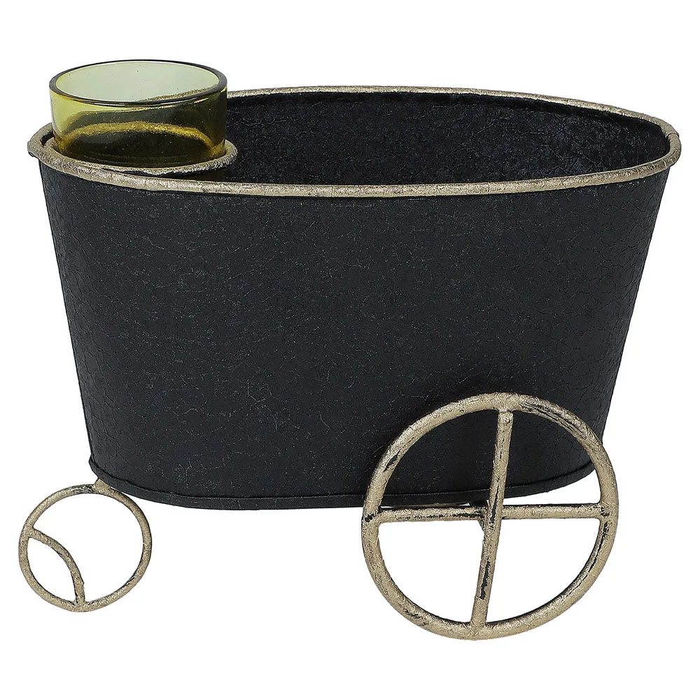Black Container With Golden Wheels Snacks Platter