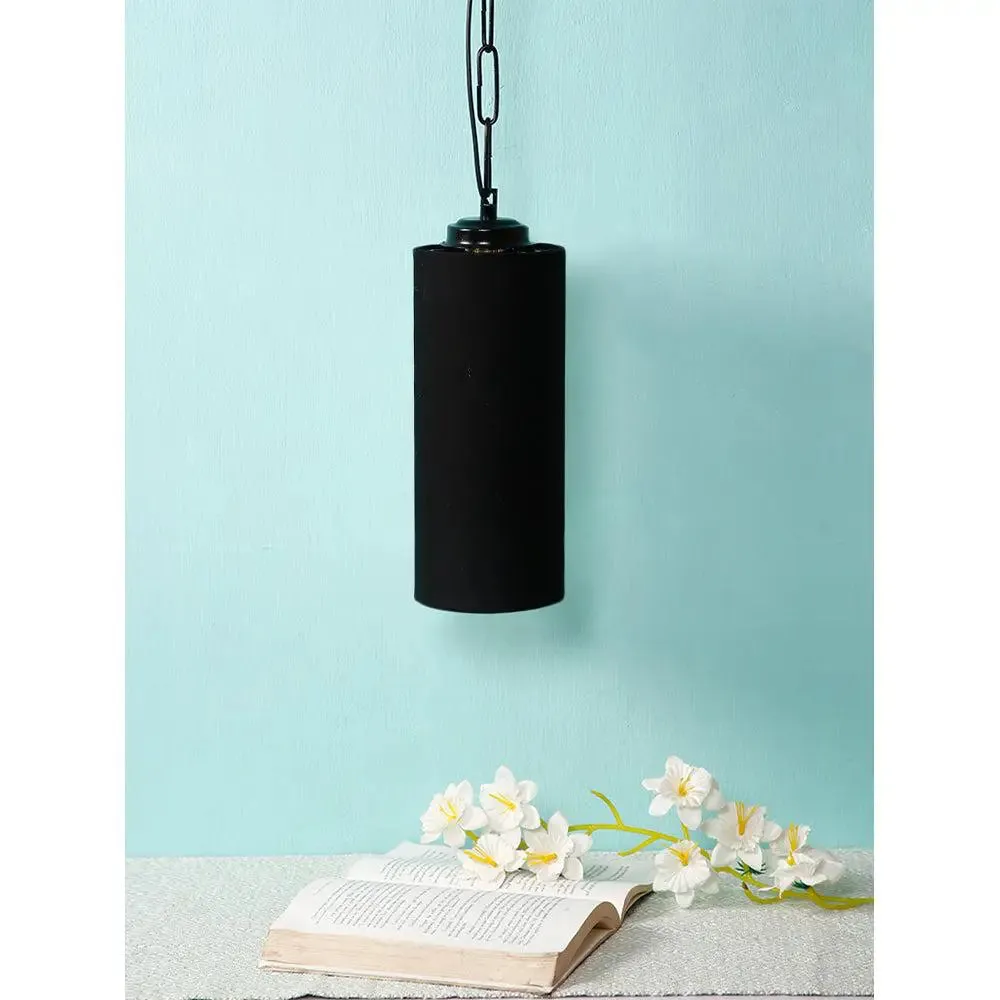 Black Cotton Cylindrical Hanging Lamp