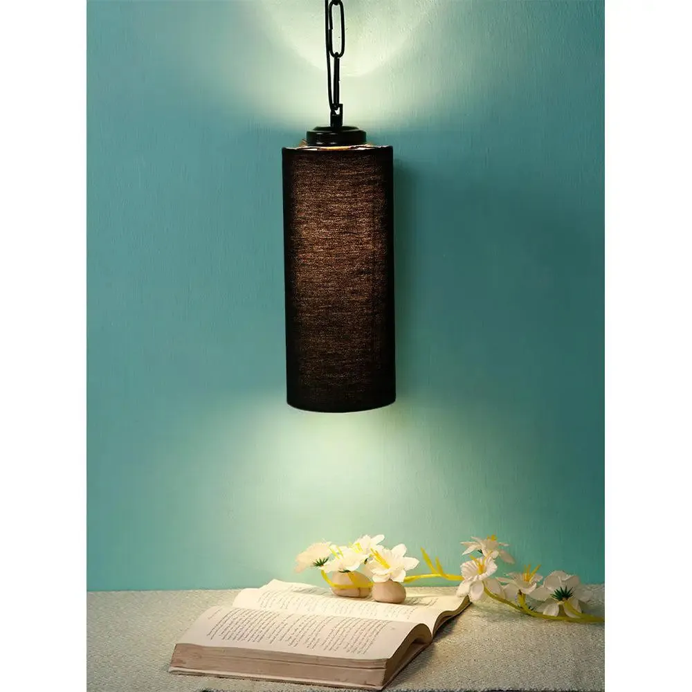 Black Cotton Cylindrical Hanging Lamp