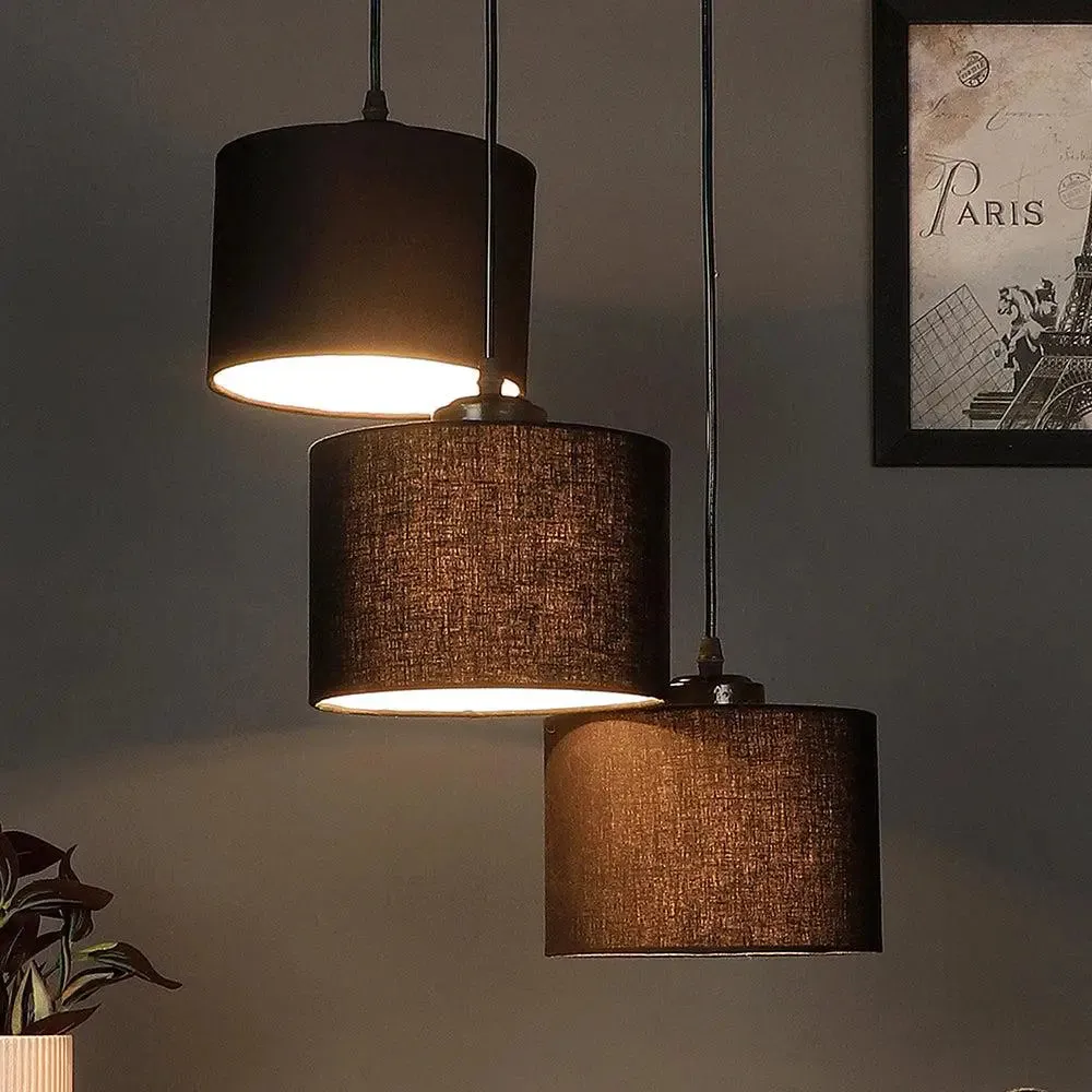 Black Cotton Drum Cluster Hanging Light