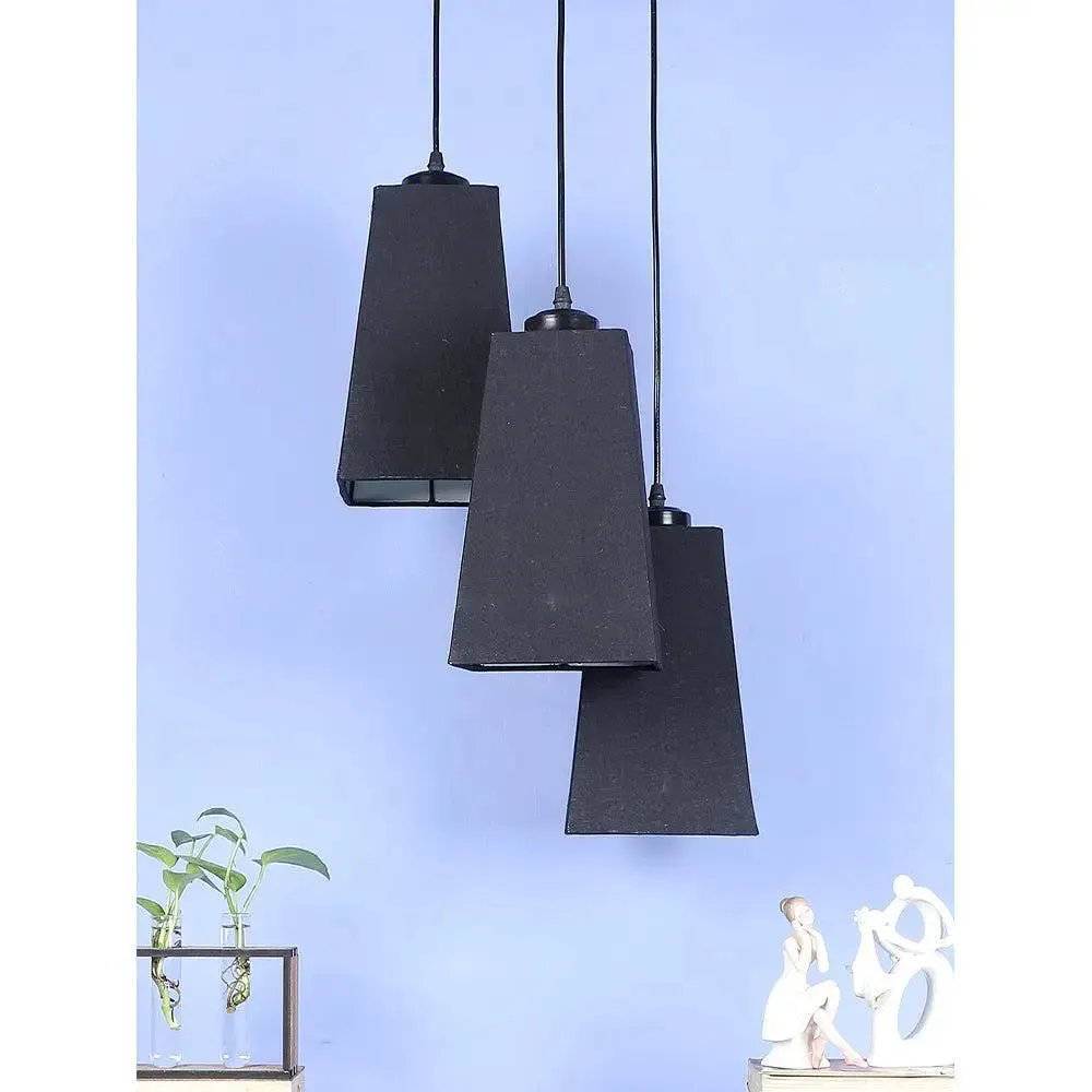 Black Cotton Pyramid Cluster Hanging Lamp